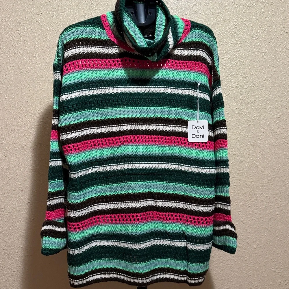 Davi & Dani Multicolor Striped Cowl Neck Sweater - Picture 3 of 10